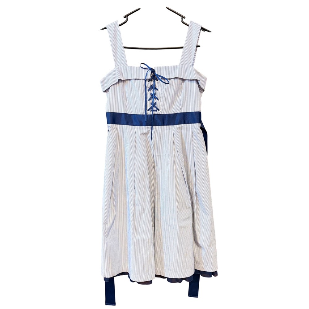 L'EST ROSE Striped Jumper Skirt Dress Lace Up Navy Ribbon J-Fashion Otome Sixe 2